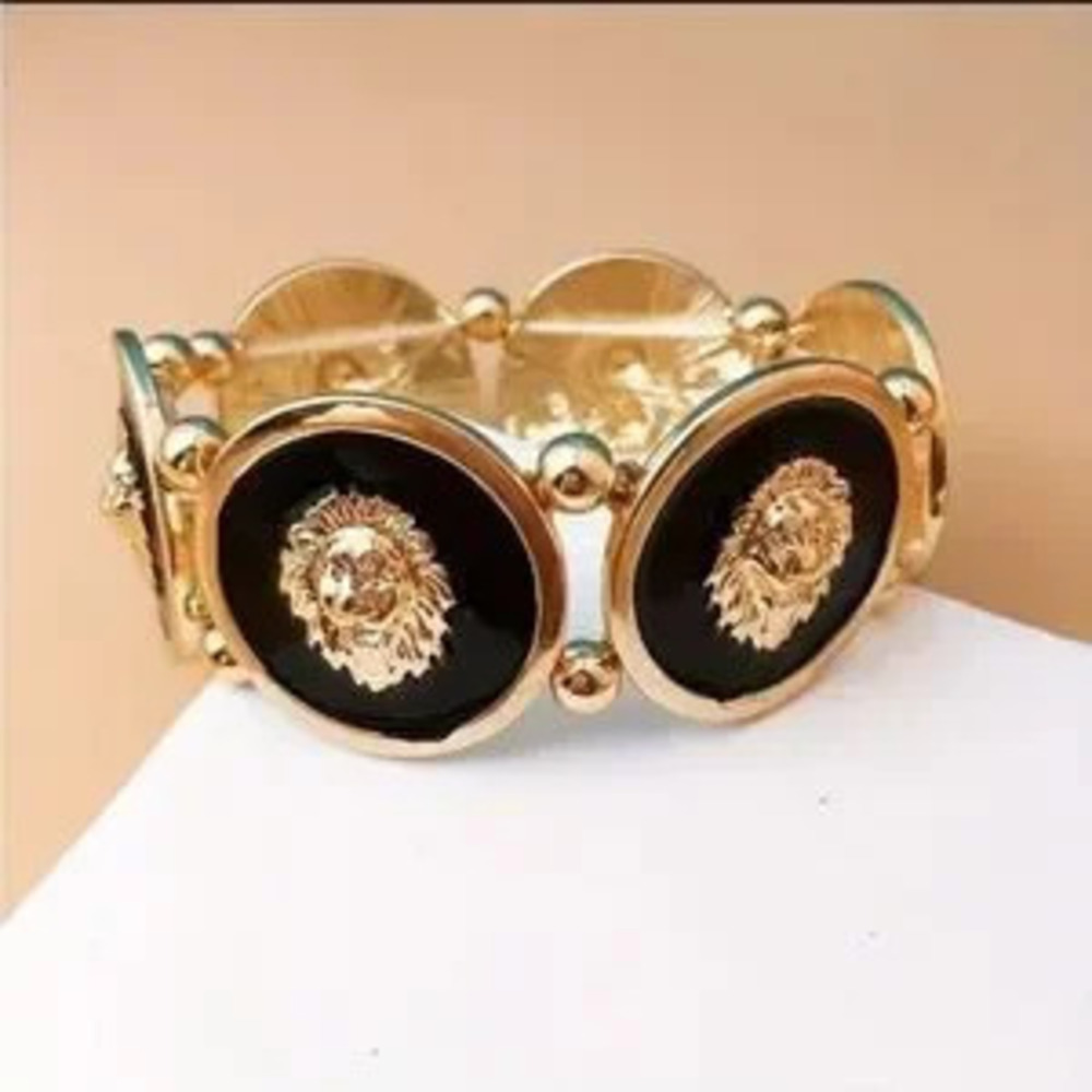 Designer Inspired Black and Gold Lion Bracelet